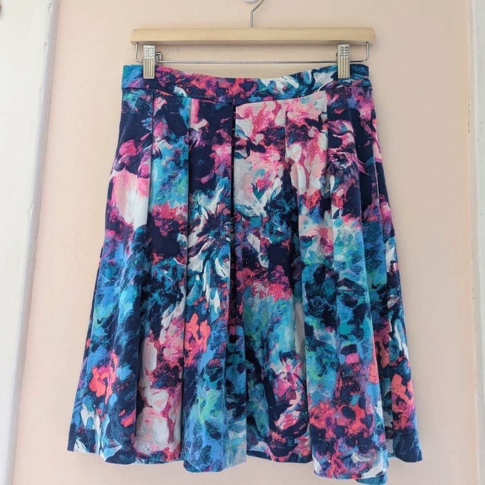 Cynthia Rowley Multi Colour Rainbow Mini Skater Full Skirt Pleats Pockets Small